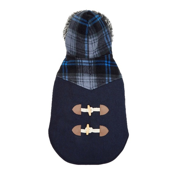 Frisco Plaid Hooded and Insulated Dog & Cat Peacoat, Navy, Medium - Picture 2 of 14